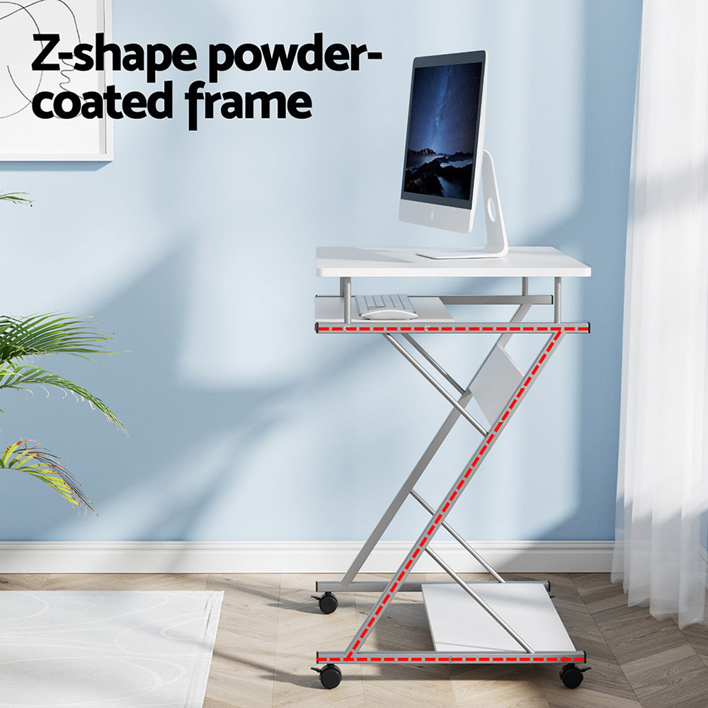 Compact Computer Desk with Keyboard Tray – White – 60 cm