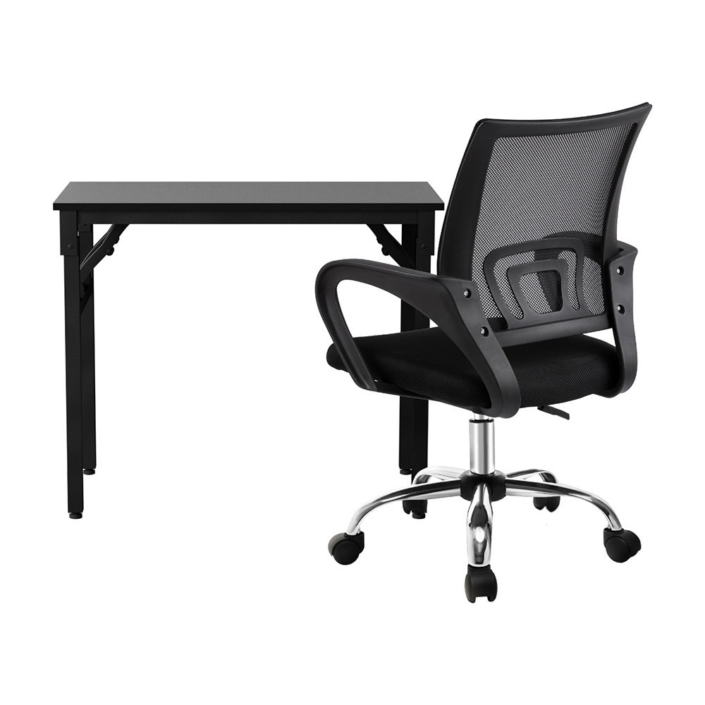 Marston Foldable Computer Desk and Mesh Office Chair Set – Black – 80 cm