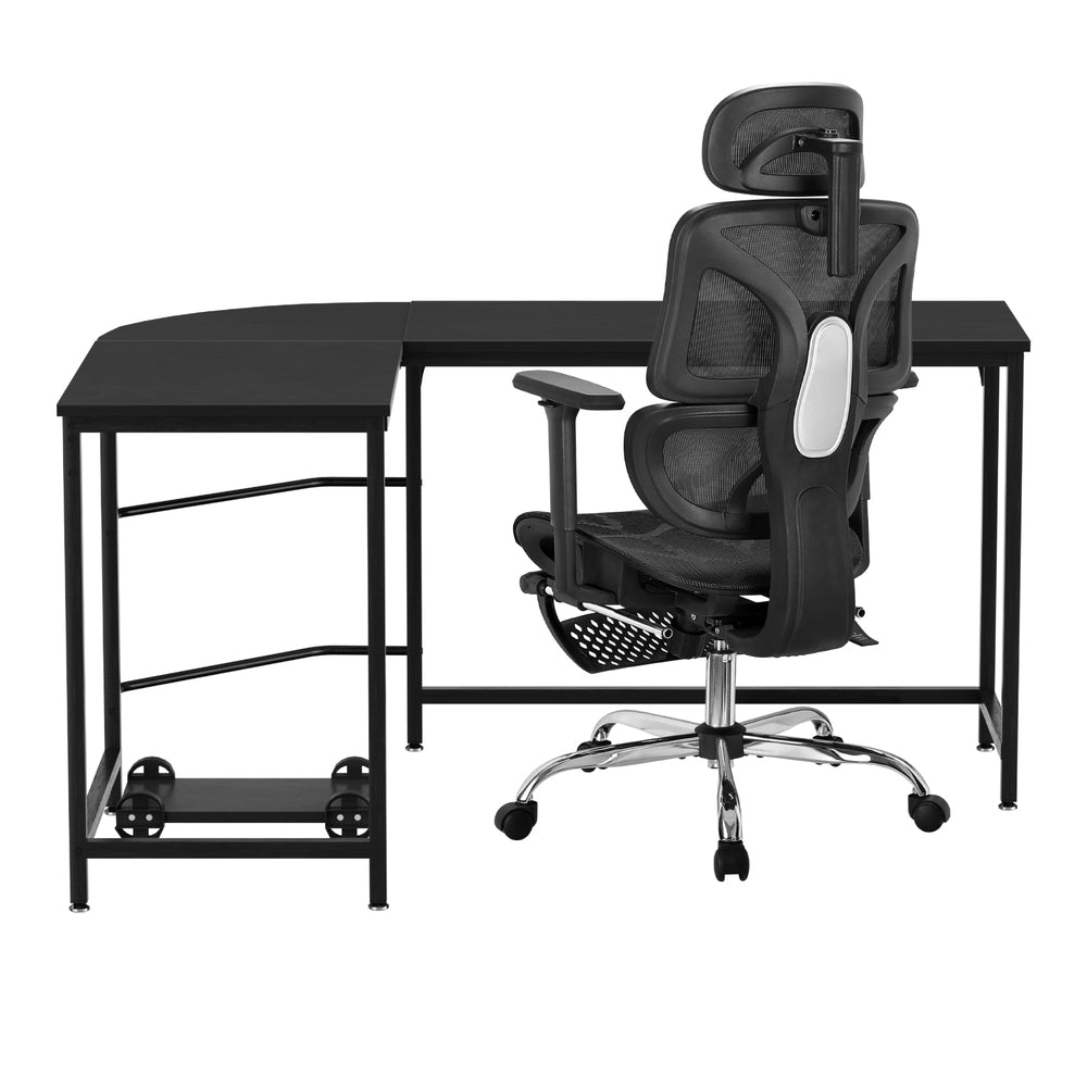 Callan L-Shape Computer Desk and Ergonomic Mesh Chair Set – Black