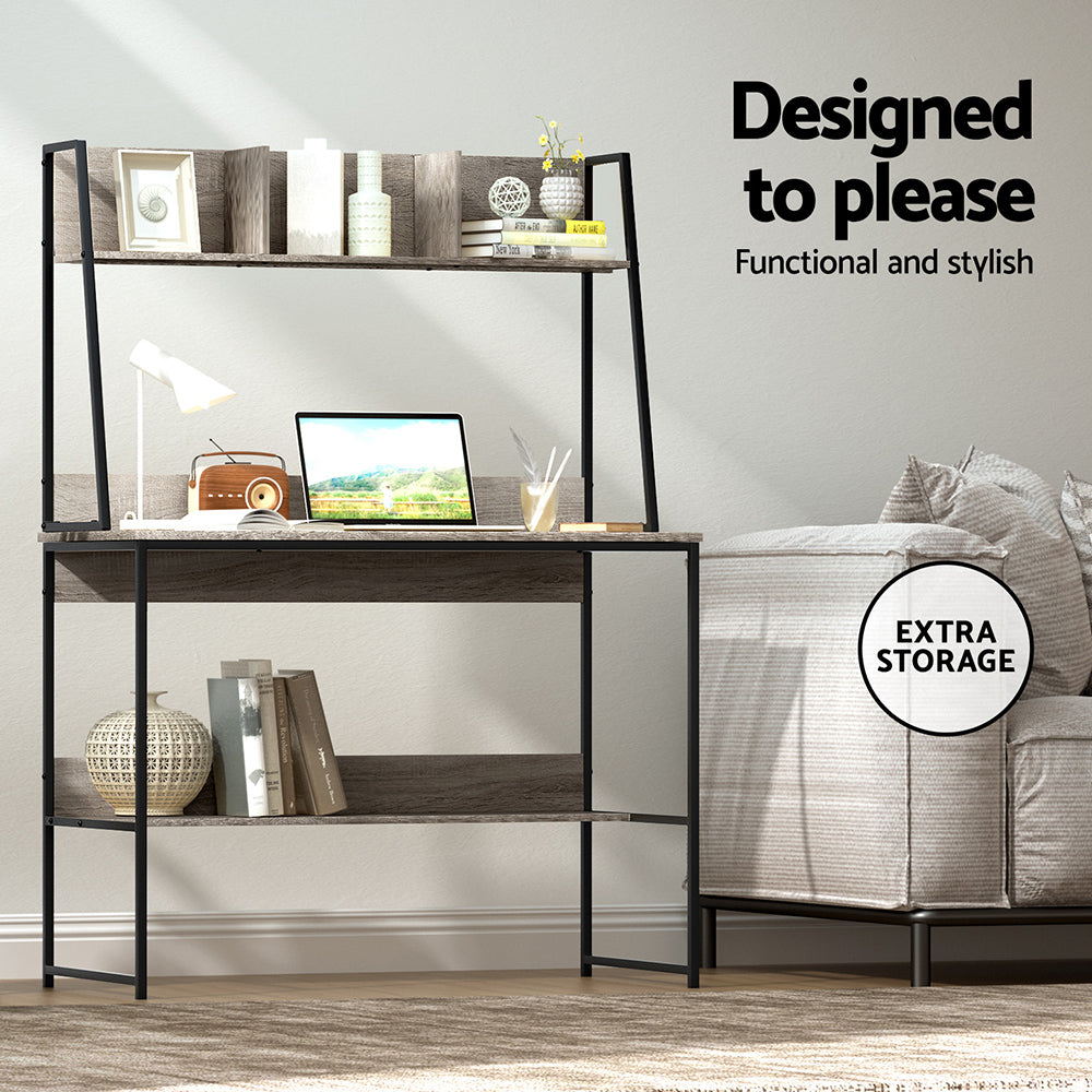 Hendon Computer Desk with Bookshelf Storage – Grey – 100 cm