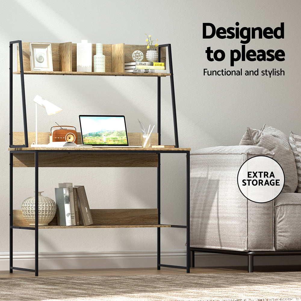 Alderon Computer Desk with Bookshelf Storage – Brown – 100 cm