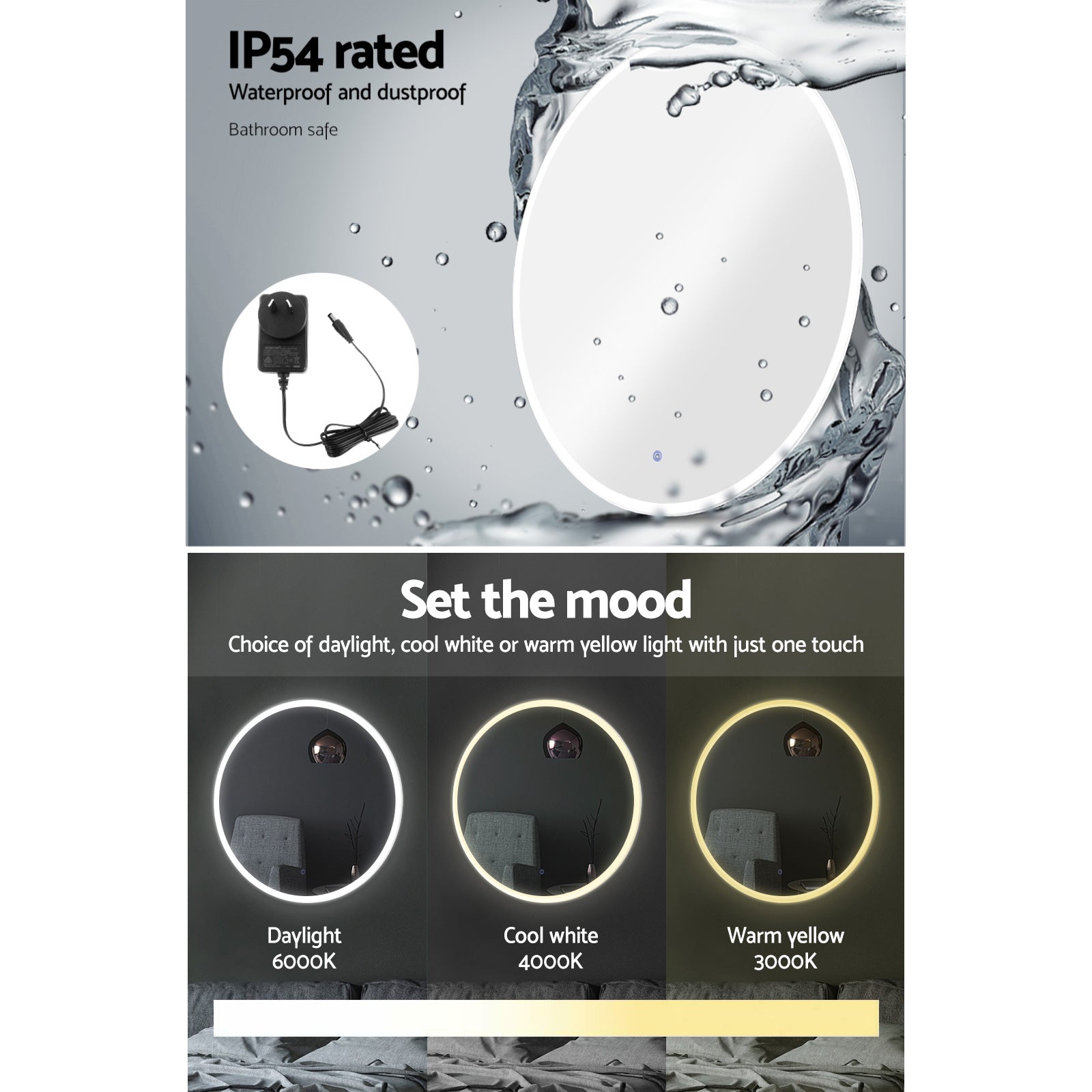 Luminara LED Wall Mirror – White – 70 cm