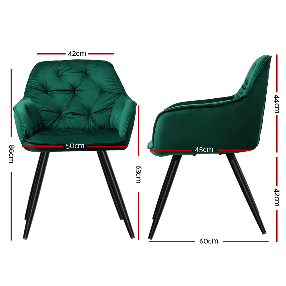 Calivia Velvet Diamond Tufted Armchair – Green – Set of 2