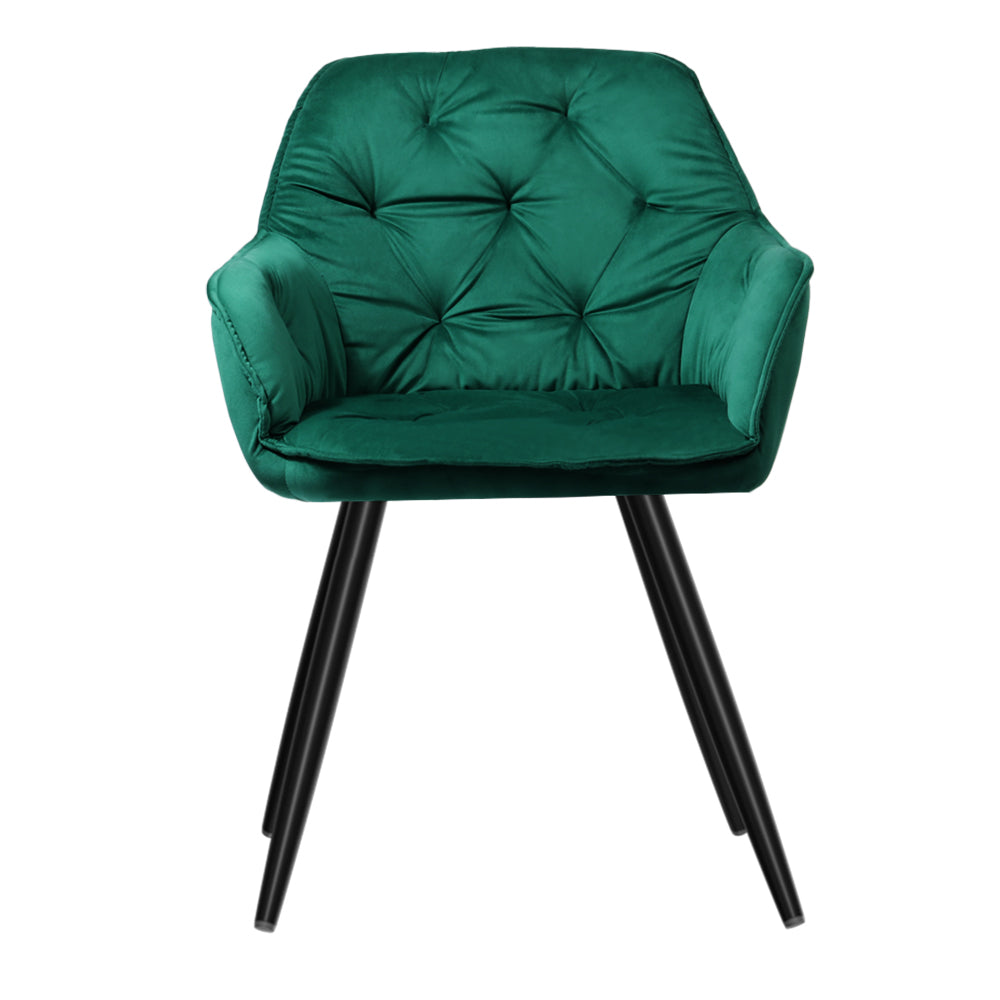 Calivia Velvet Diamond Tufted Armchair – Green – Set of 2