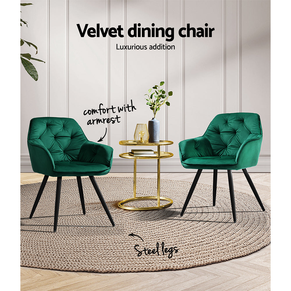 Calivia Velvet Diamond Tufted Armchair – Green – Set of 2