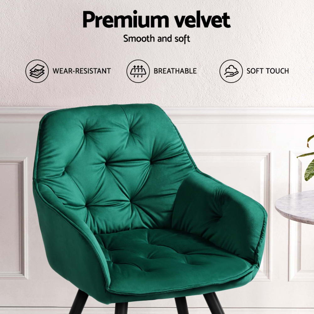 Delia Velvet Armchairs – Green – Set of 4