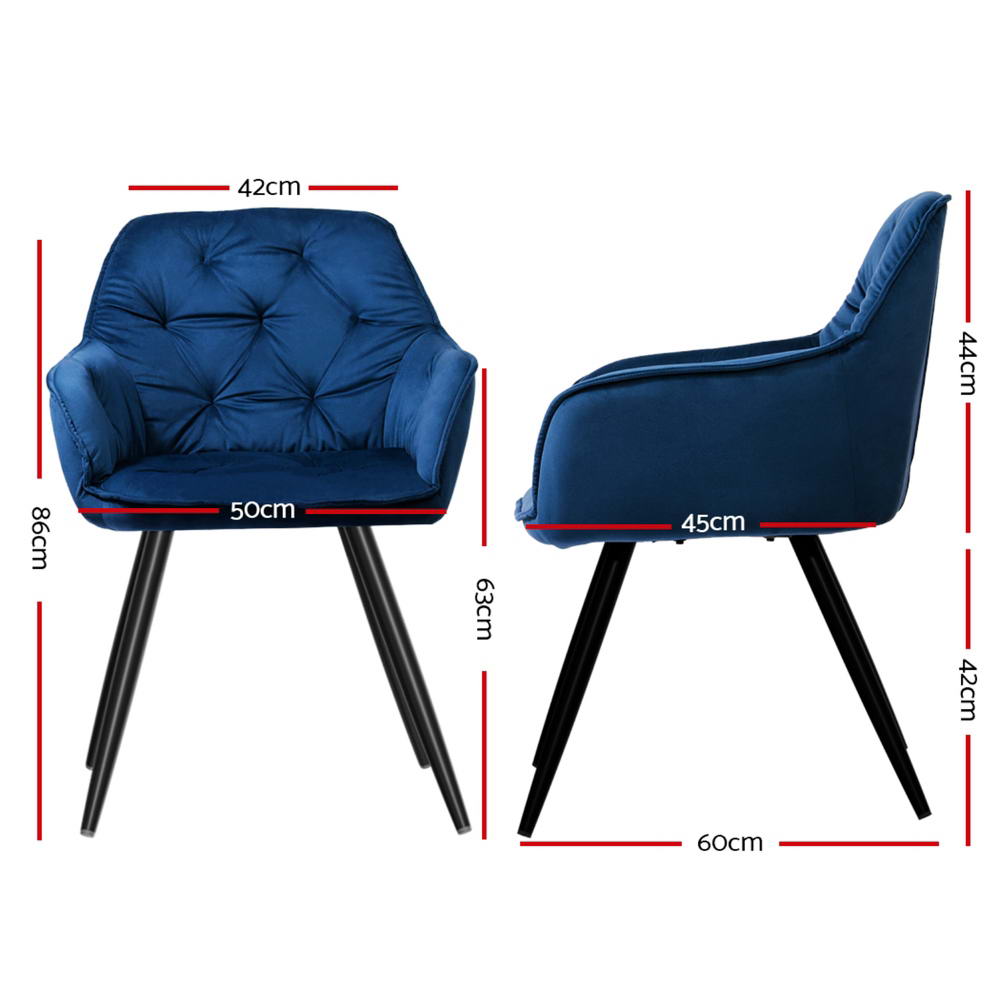 Delia Velvet Armchairs – Blue – Set of 4