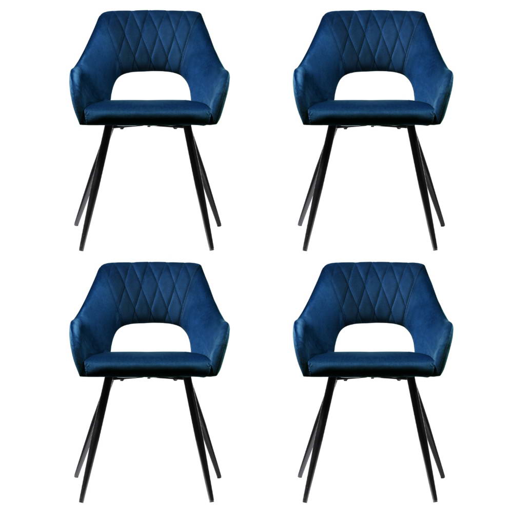 Keaton Velvet Armchairs – Blue – Set of 4
