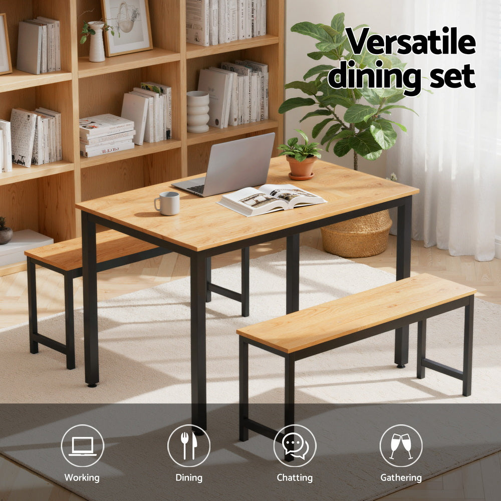 Theron Dining Set with Benches – Natural Oak – 3 Piece