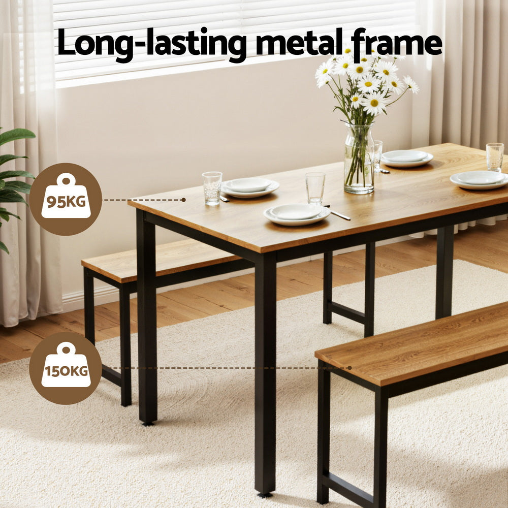 Theron Dining Set with Benches – Natural Oak – 3 Piece