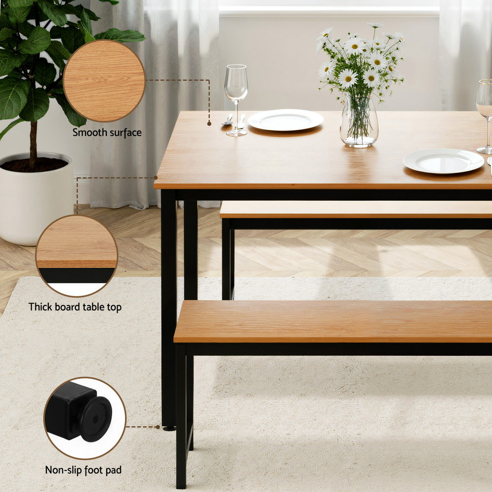 Theron Dining Set with Benches – Natural Oak – 3 Piece