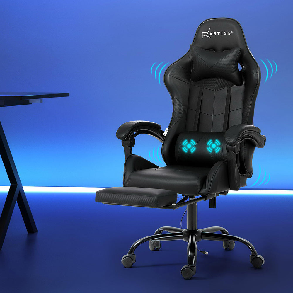 Nova 2 Point Massage Gaming Office Chair Footrest Black