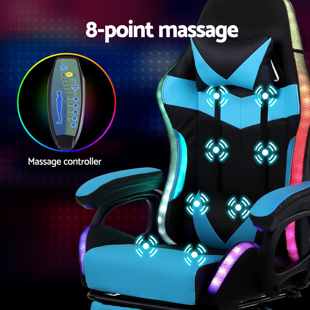 Nexus Gaming Chair with RGB LED & Massage – Cyan – Standard