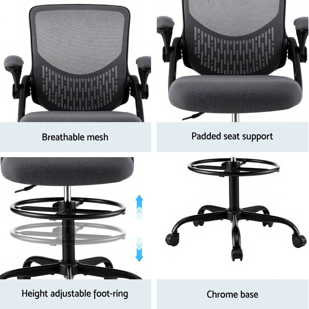 Kendron Drafting Office Chair – Grey Mesh Design