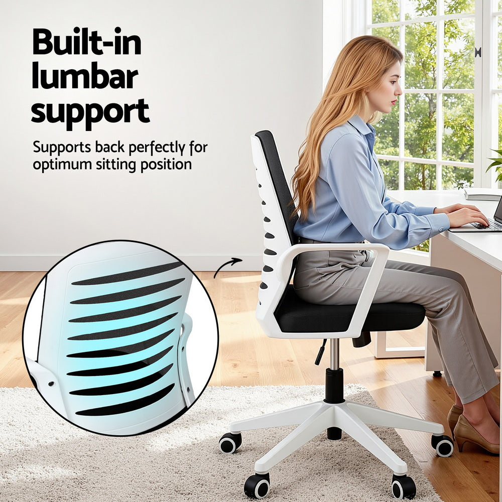 Kairo Ergonomic Mesh Office Chair – Black & White – Mid Back