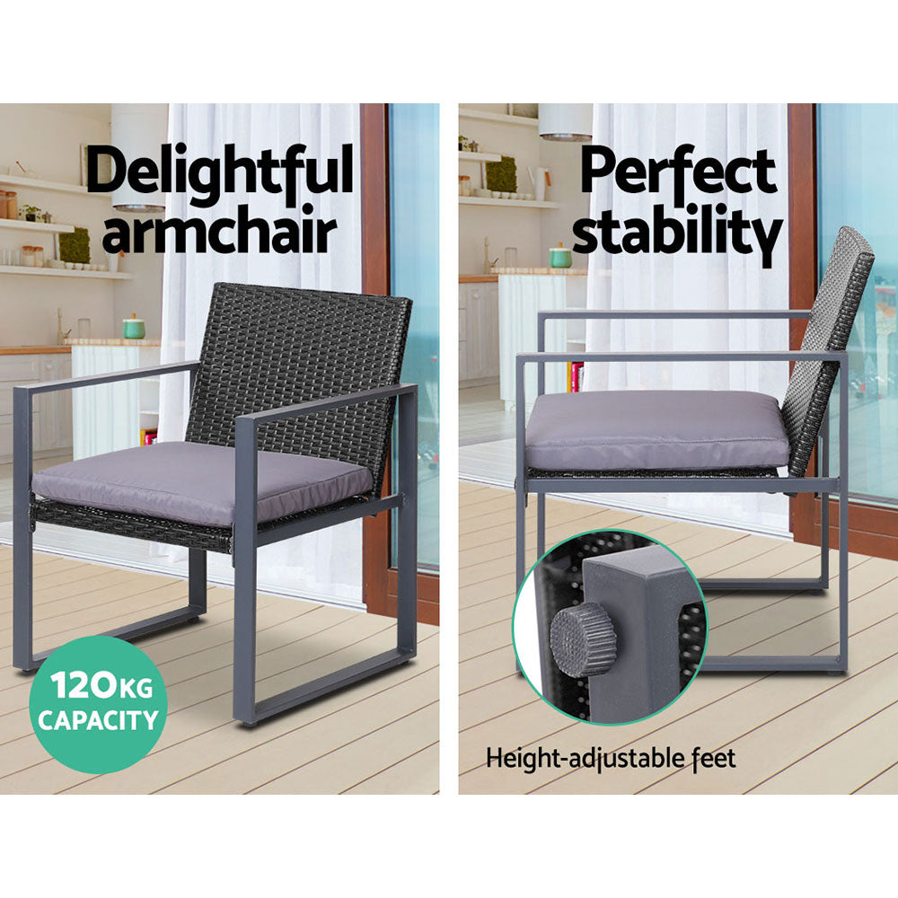 Stellan Outdoor Sofa Set – Black – 4 Piece
