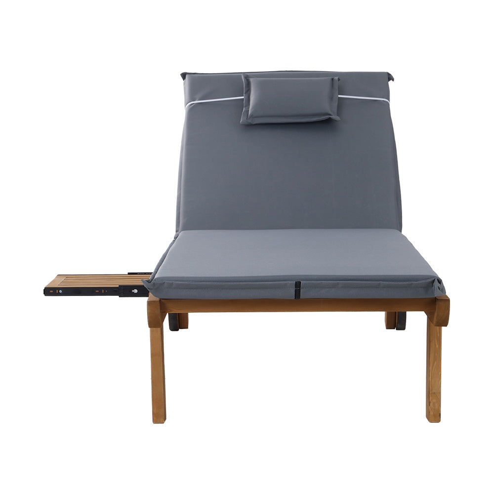 Cortina Wooden Sun Lounger – Grey Cushion – Wheels