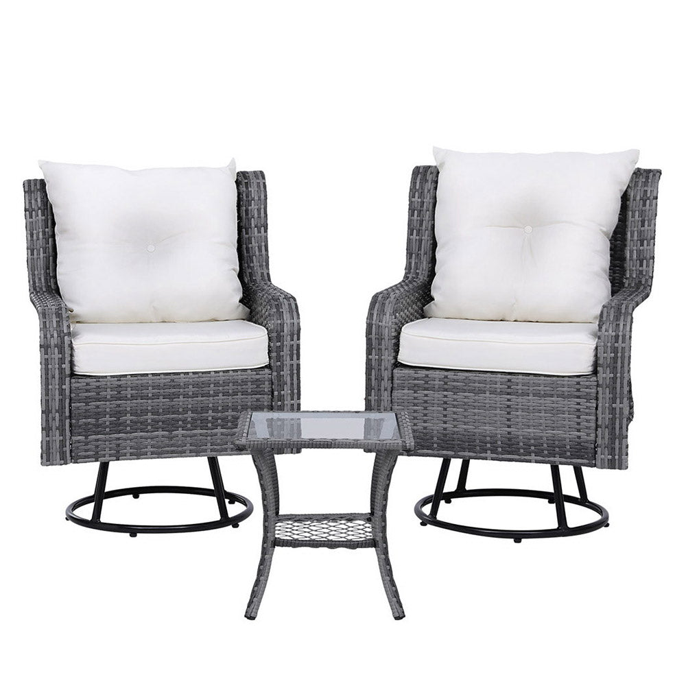 Atlas 3-Piece Swivel Bistro Set – Grey – Wicker