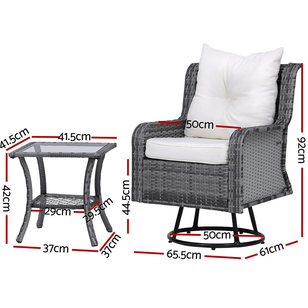 Atlas 3-Piece Swivel Bistro Set – Grey – Wicker