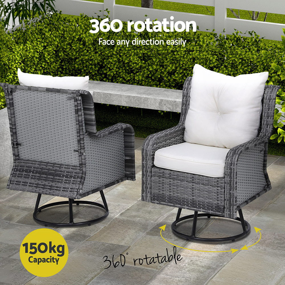 Atlas 3-Piece Swivel Bistro Set – Grey – Wicker