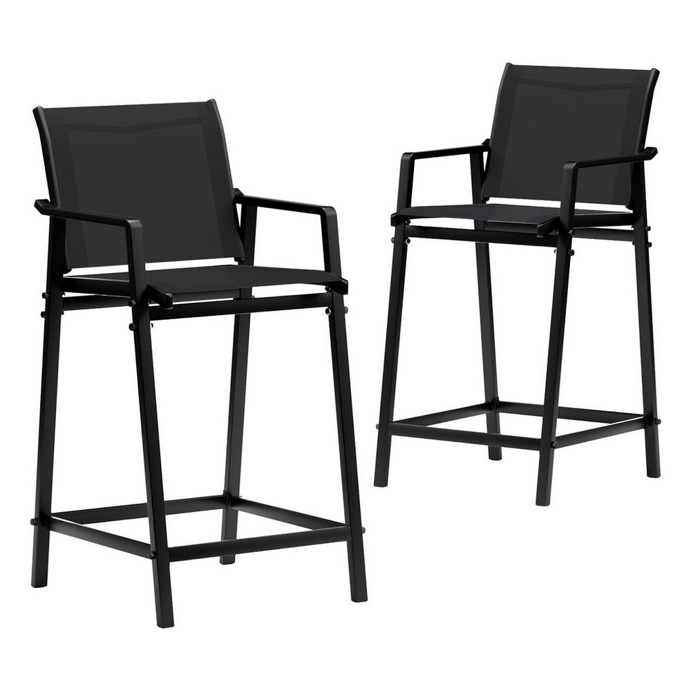 Haven 2PC Outdoor Bar Stools Steel Dining Chairs Patio Furniture Garden Black