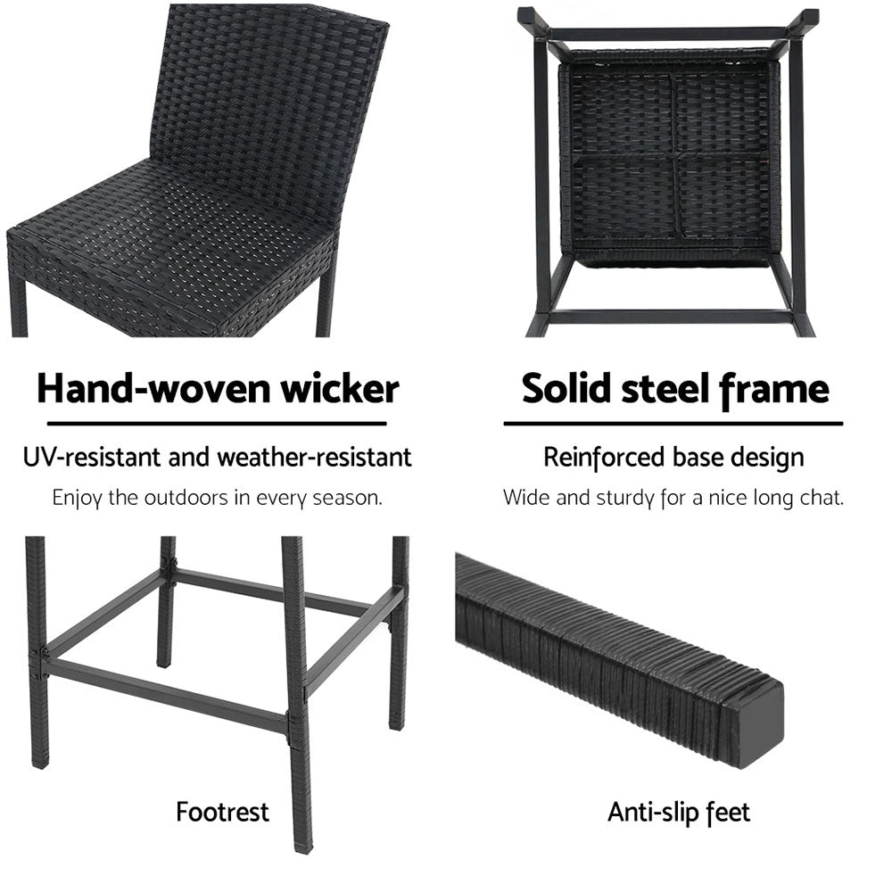 Callan Wicker Bar Stools – Black – Set of 2