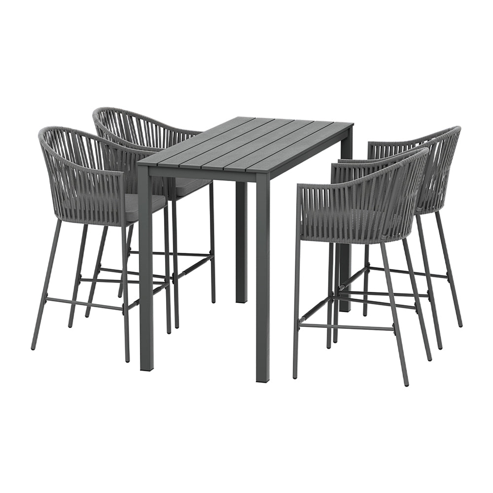 Rowan 5 - Piece Outdoor Bar Set Dining Table Rope Chair Patio Bistro Set