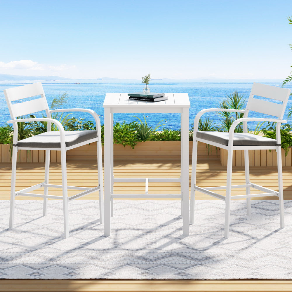 Coastal Outdoor Bar Set – White – 3 Piece