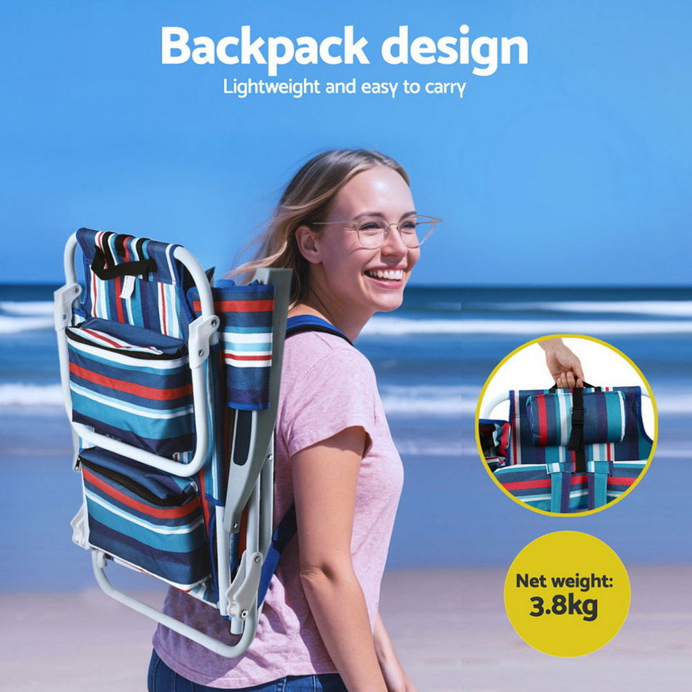 Explorer Beach Chair with Backpack – Blue Stripe – Set of 2