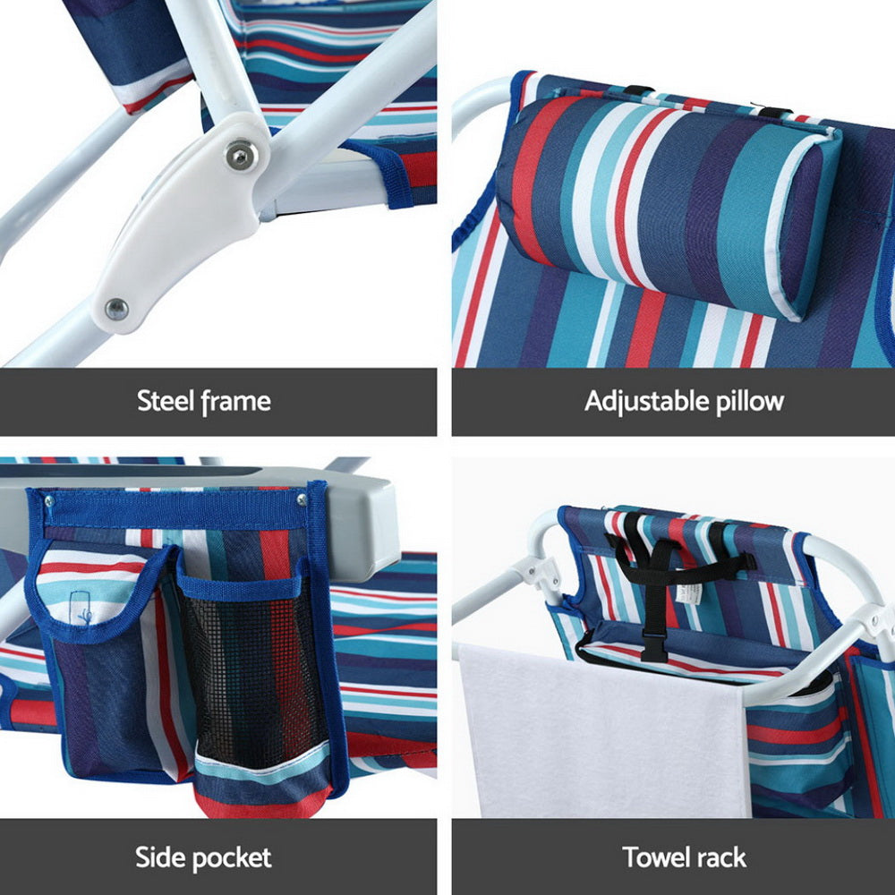 Explorer Beach Chair with Backpack – Blue Stripe – Set of 2