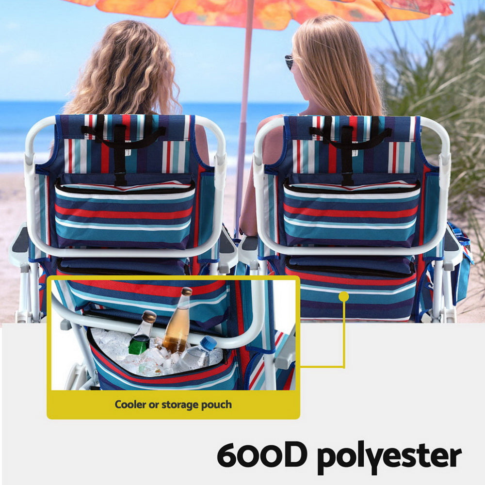 Explorer Beach Chair with Backpack – Blue Stripe – Set of 2