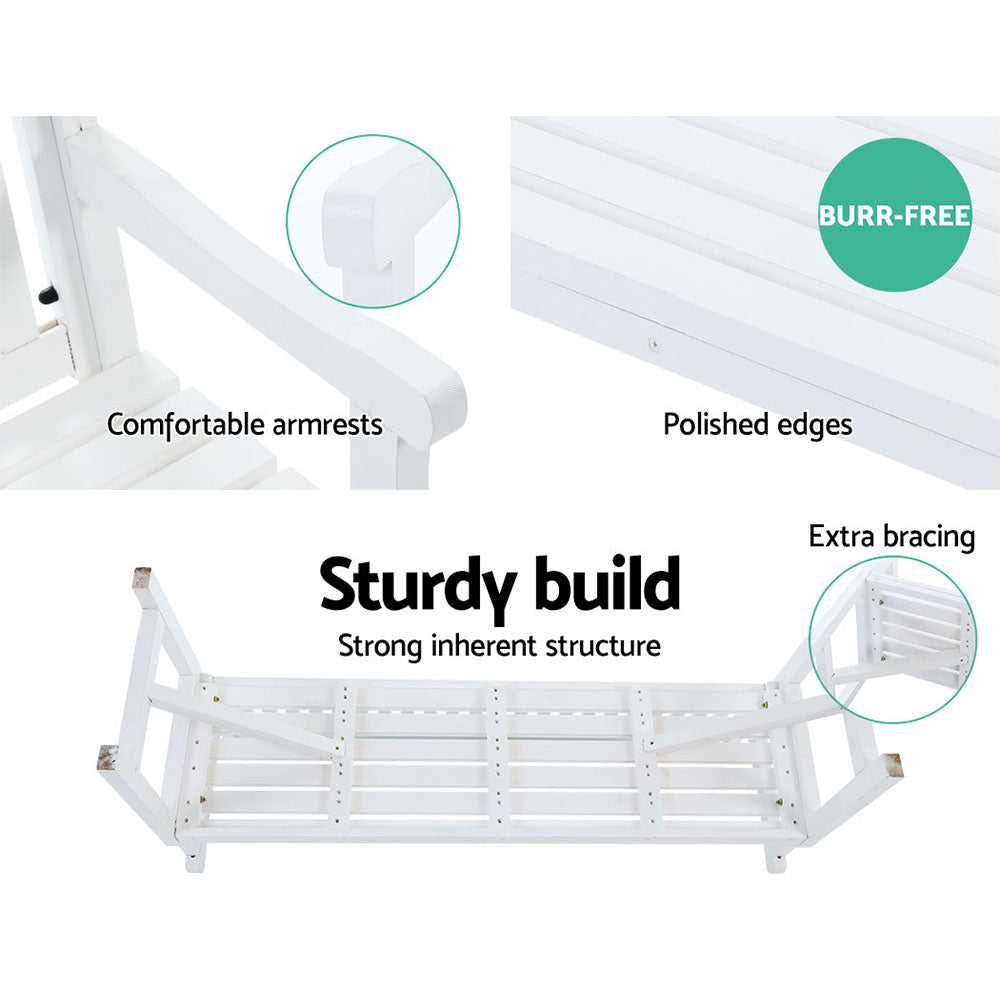 Rustico 3 Seat Outdoor Garden Bench – White – 160cm