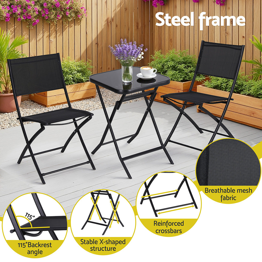 Metro Folding Bistro Set – Black – 3 Piece