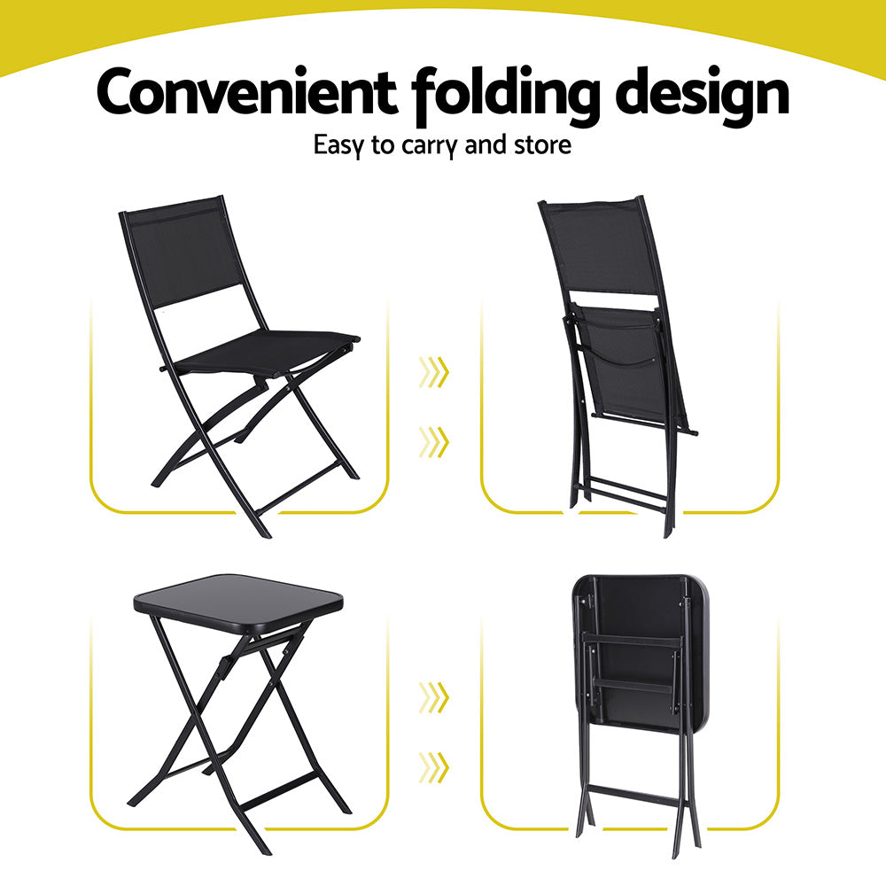 Metro Folding Bistro Set – Black – 3 Piece
