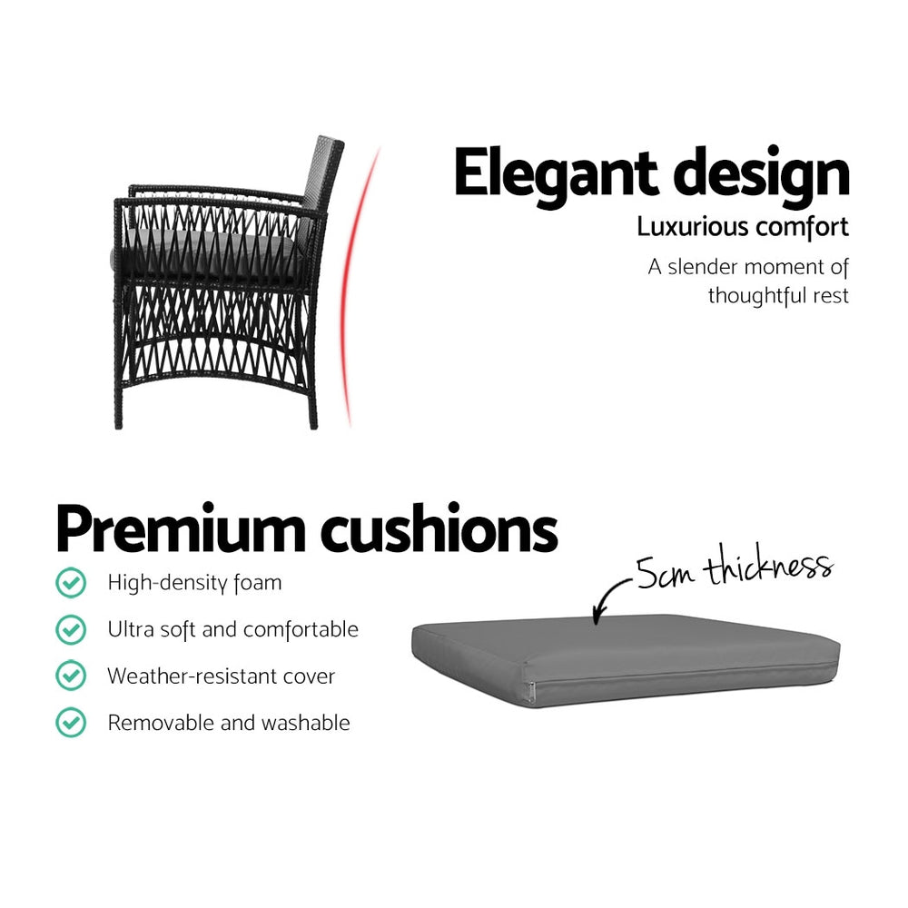 Rowan Outdoor Bistro Set – Black – 3 Piece