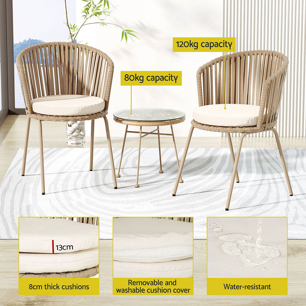 Meridian 3-Piece Outdoor Bistro Set – Beige – Rope Weave