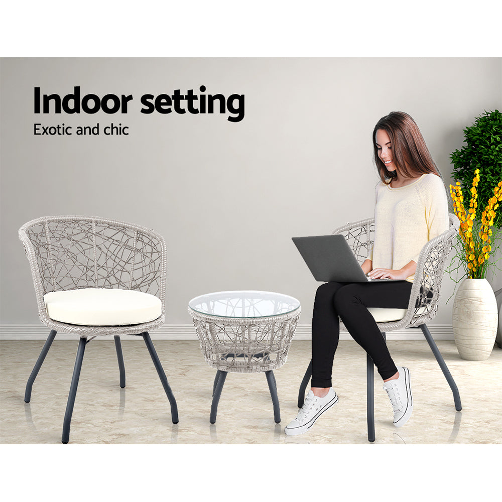 Atlas Outdoor Bistro Set – Grey – 3 Piece