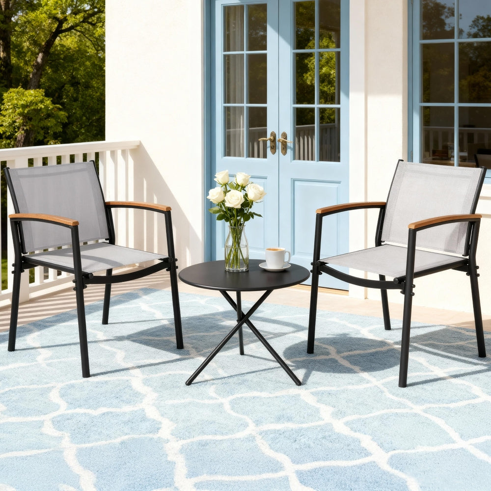 Arlo 3PC Outdoor Bistro Set Table and Chairs Steel Dining Chair Patio Furniture Textilene