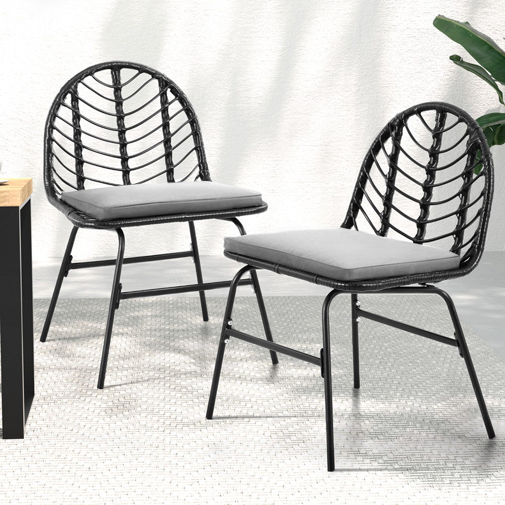 Nova 2x Outdoor Chairs Dining Chair Lounge Wicker Patio Furniture Black