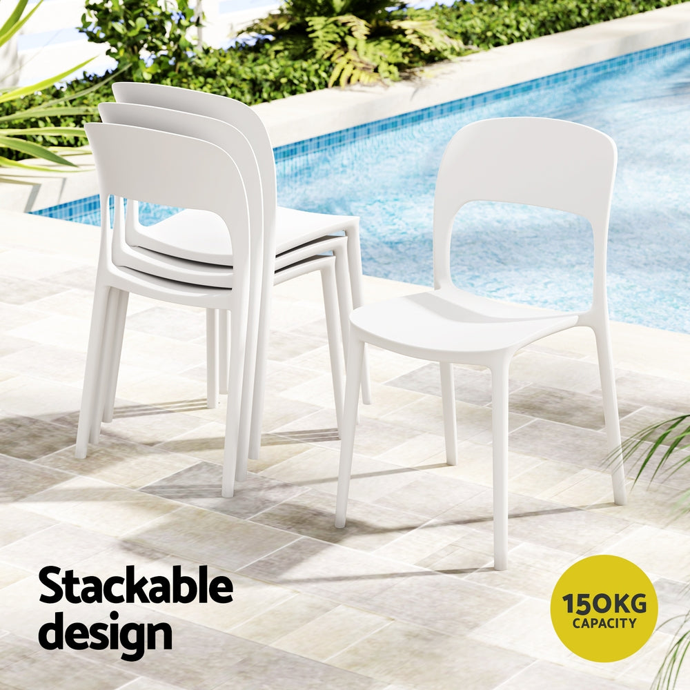 Lysander Stackable Outdoor Chairs – White – Set of 4