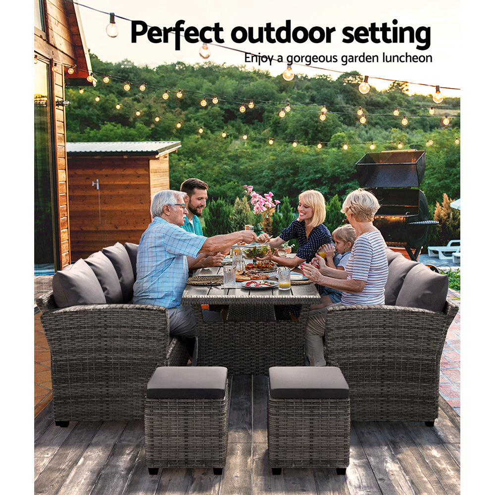 Alderon Outdoor Dining Set – Grey – 9 Piece