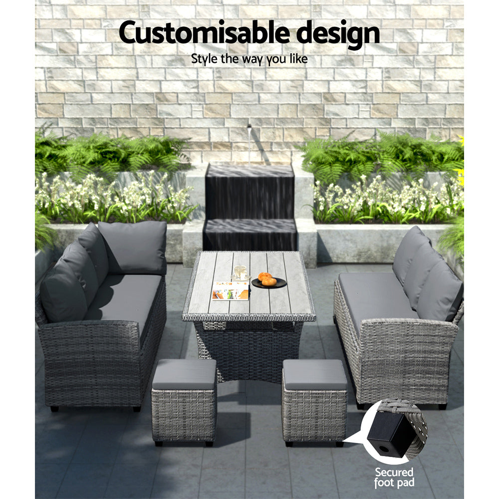 Alderon Outdoor Dining Set – Grey – 9 Piece
