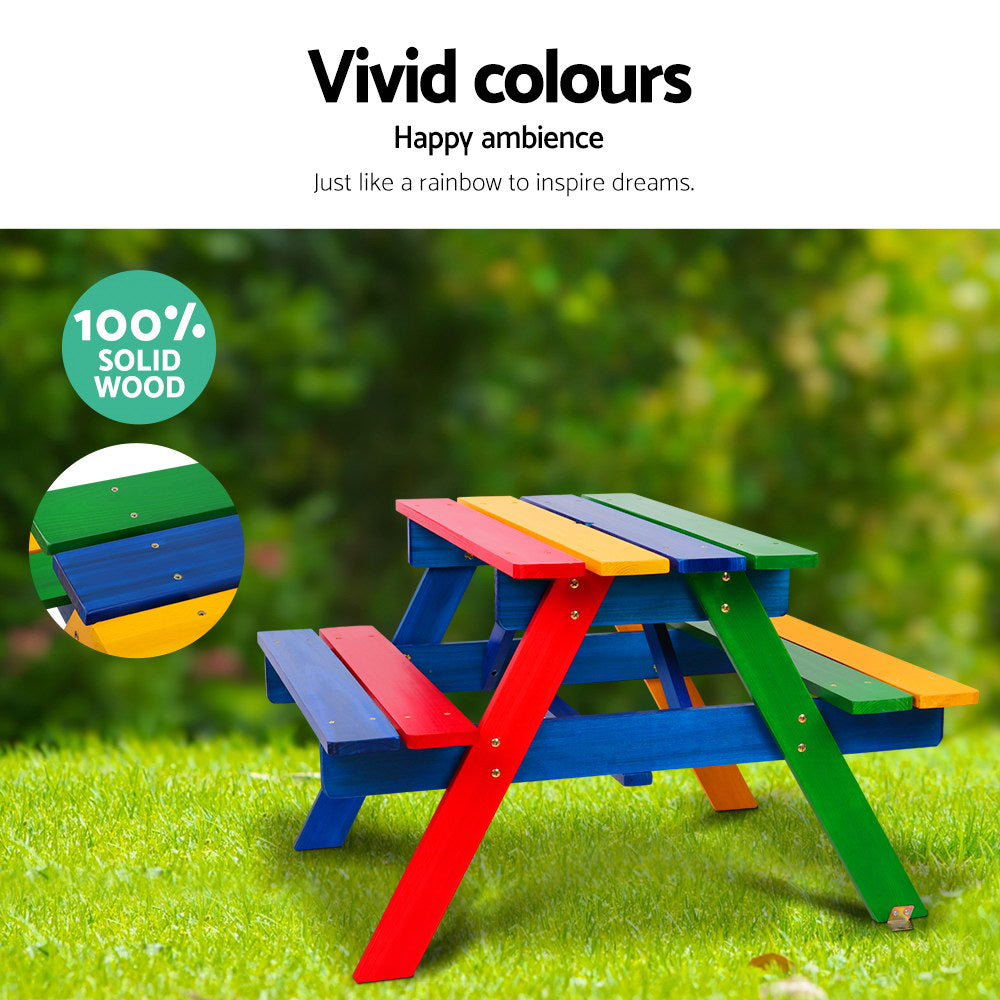 Fiesta Kids Wooden Picnic Table Set with Umbrella – Multi – Small