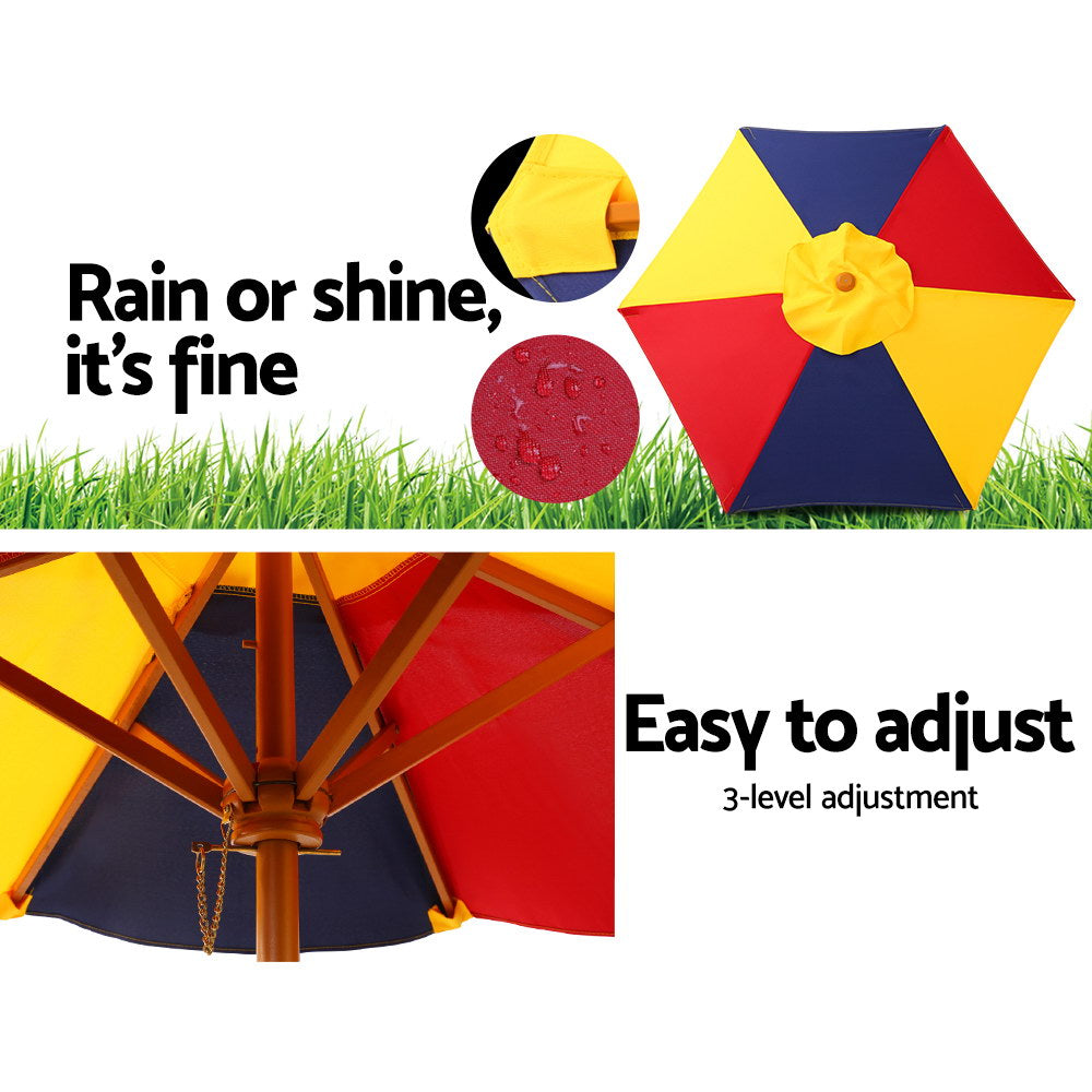 Fiesta Kids Wooden Picnic Table Set with Umbrella – Multi – Small
