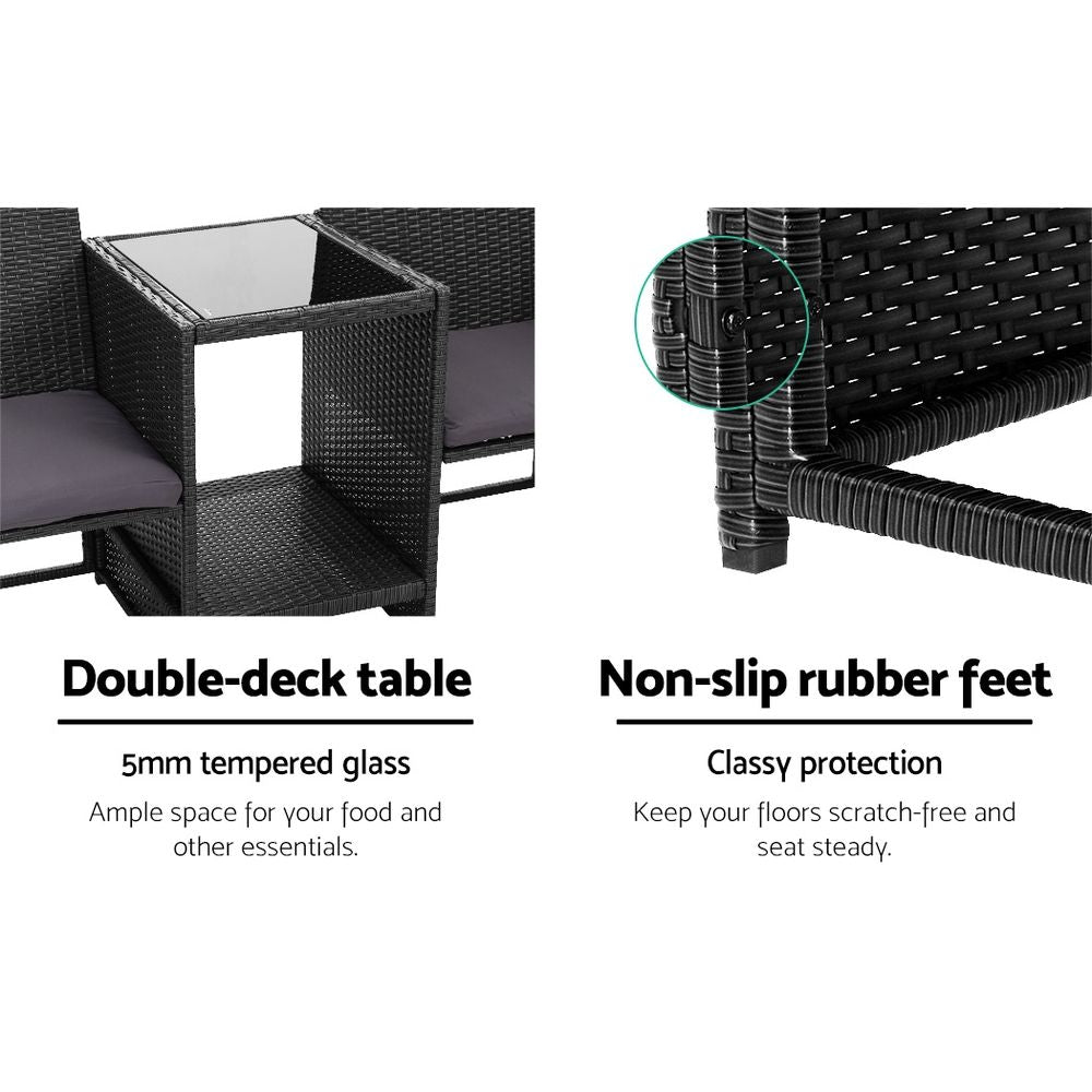 Telano Wicker Loveseat Set – Black