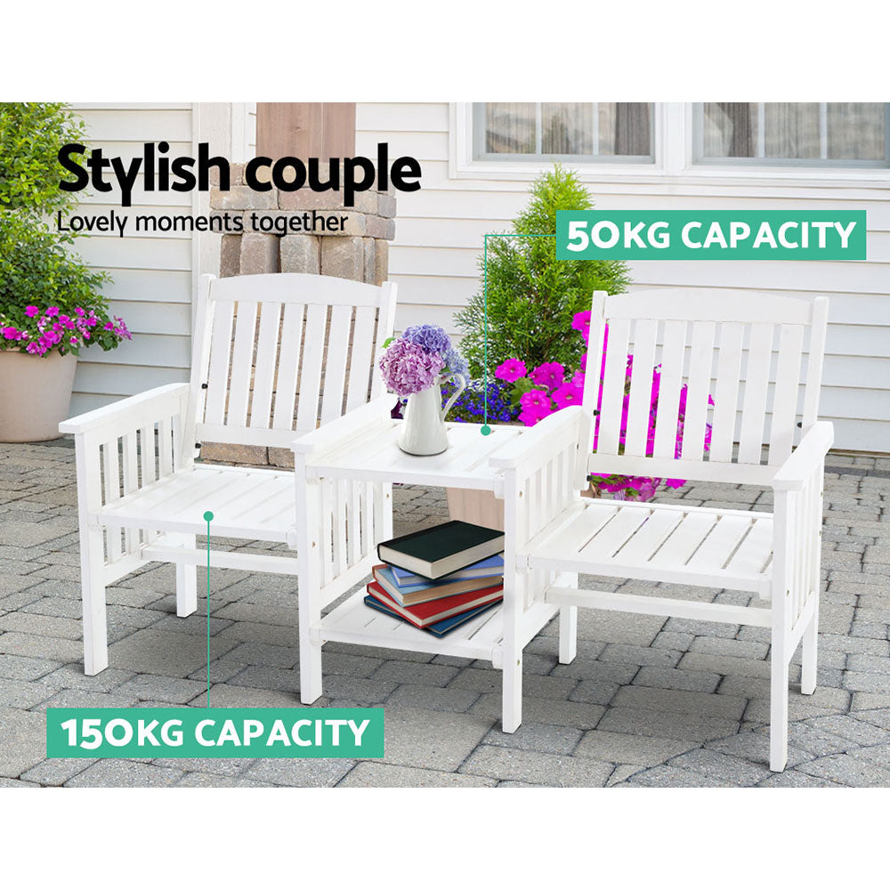 Meadow Garden Loveseat with Table – White – 2 Seater