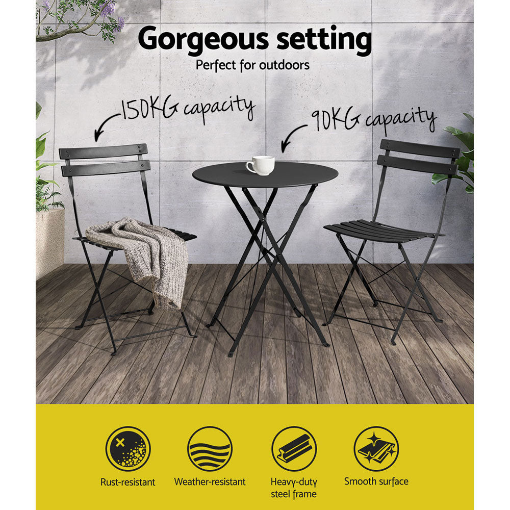 Rowan 3-Piece Outdoor Bistro Set – Black