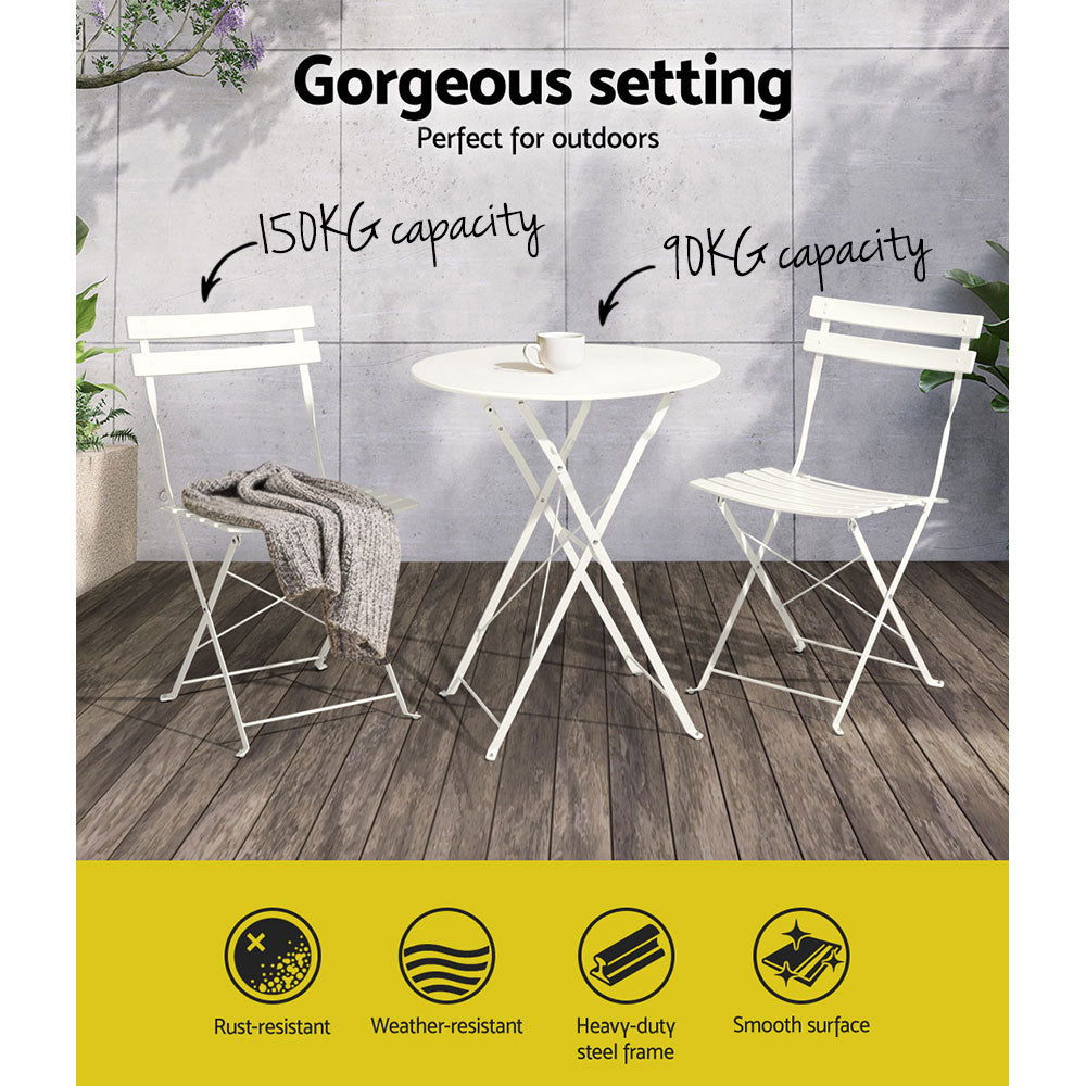 Atlas 3-Piece Outdoor Bistro Set – White
