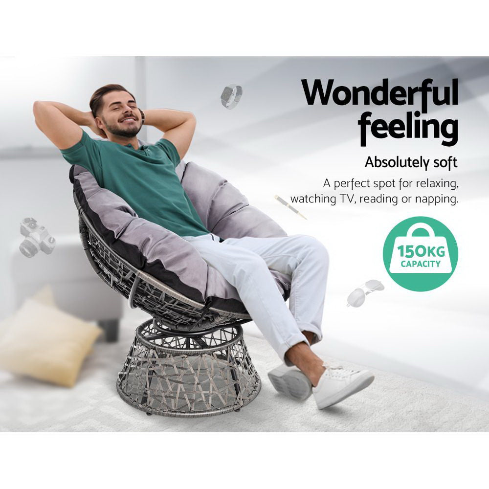 Solara Papasan Lounge Set – Grey – 3 Piece