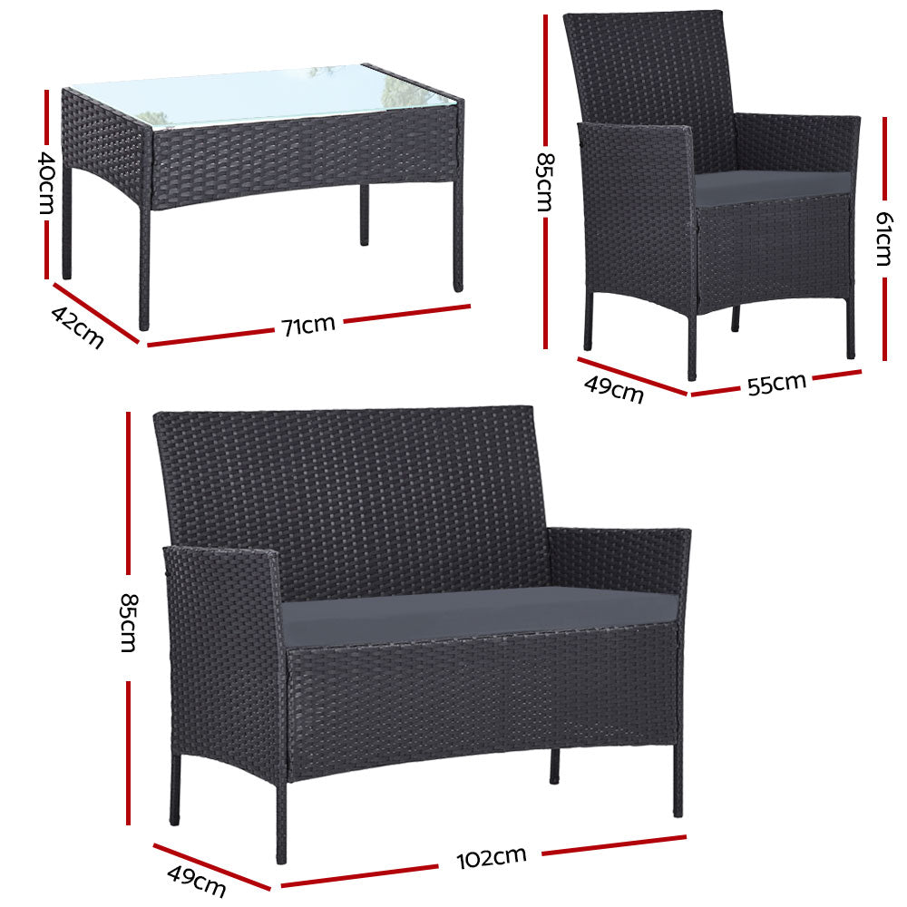 Atlas 4-Piece Wicker Outdoor Sofa Set – Dark Grey – Set of 4